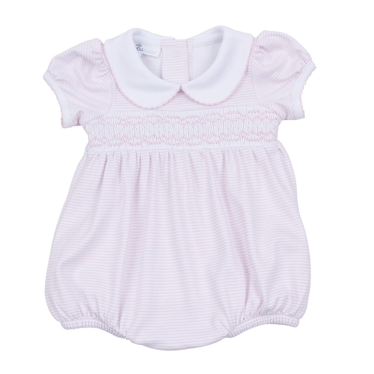 Pink Mini Stripe Smocked Pima Bubble