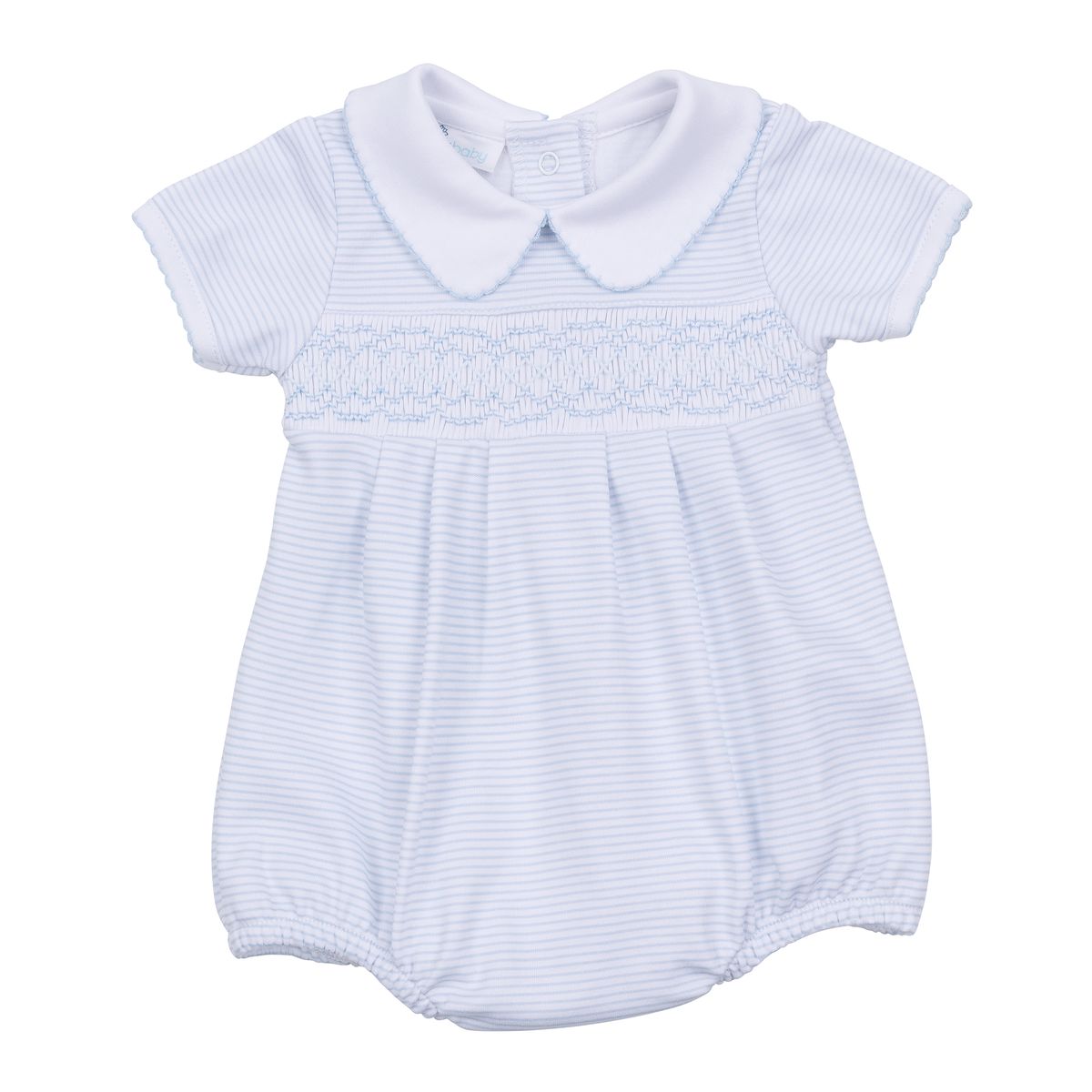 Light Blue Mini Stripes Smocked Collared Pima Bubble