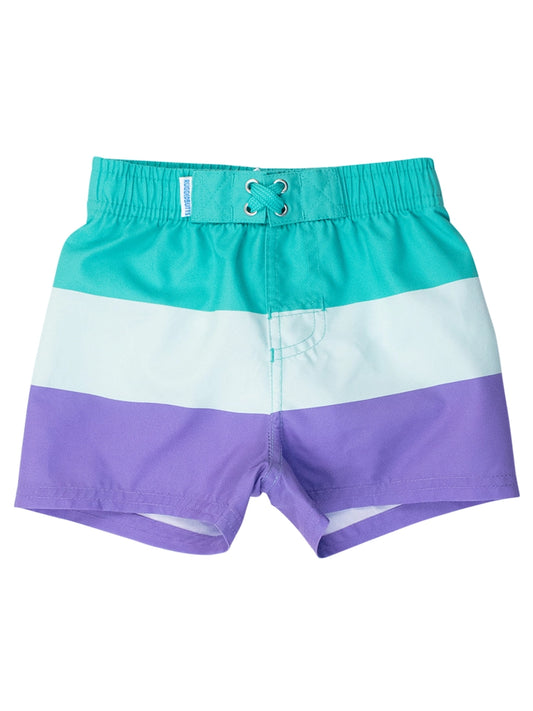 Colorblock Green Purple Swim Trunks