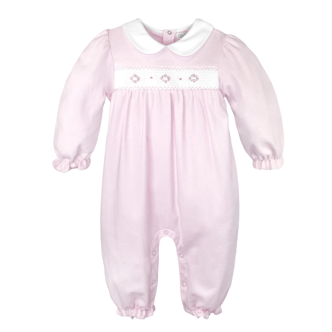 Pink Smocked Knit Flower Embroidered Longall