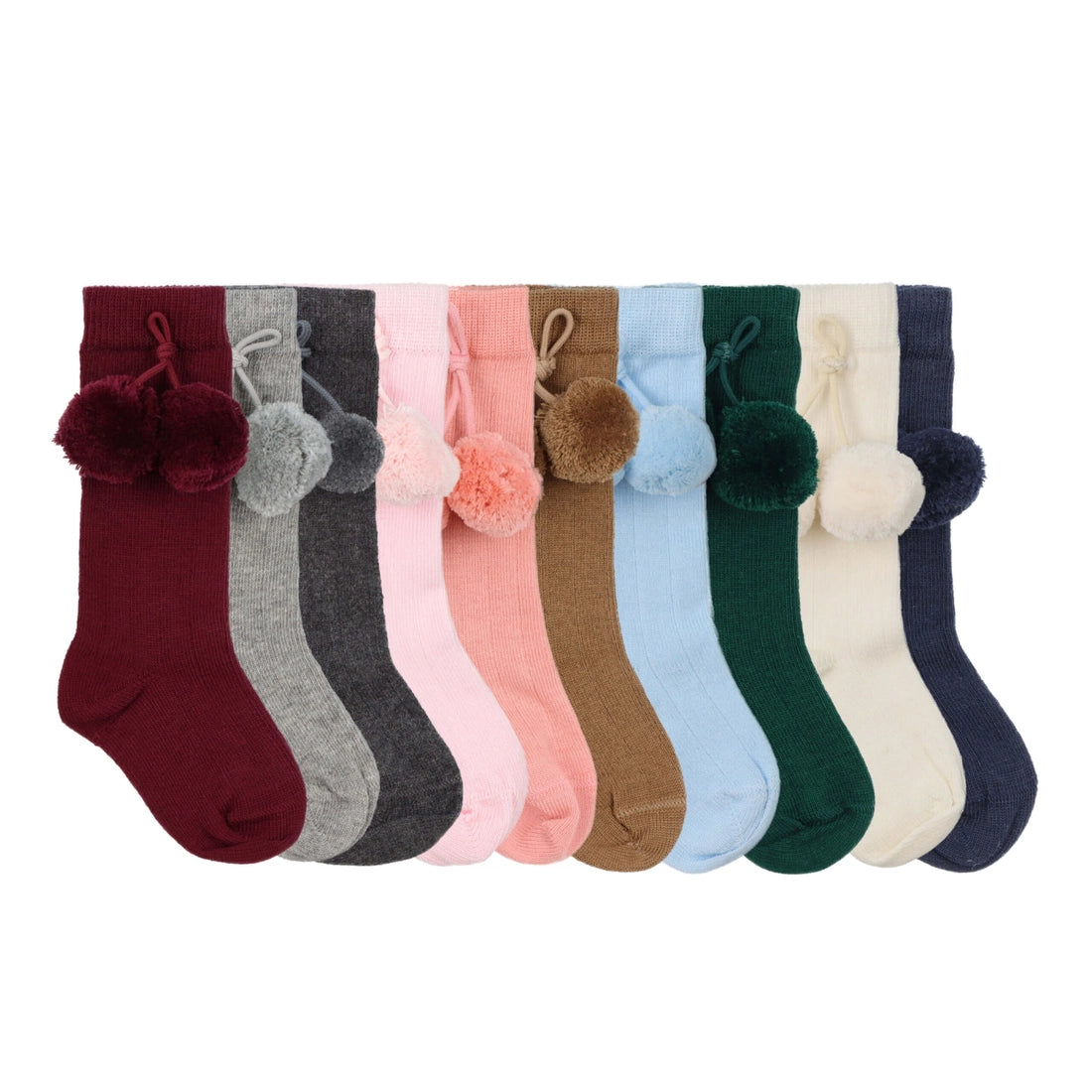 Pom Pom Knee High Sock in Bordeaux