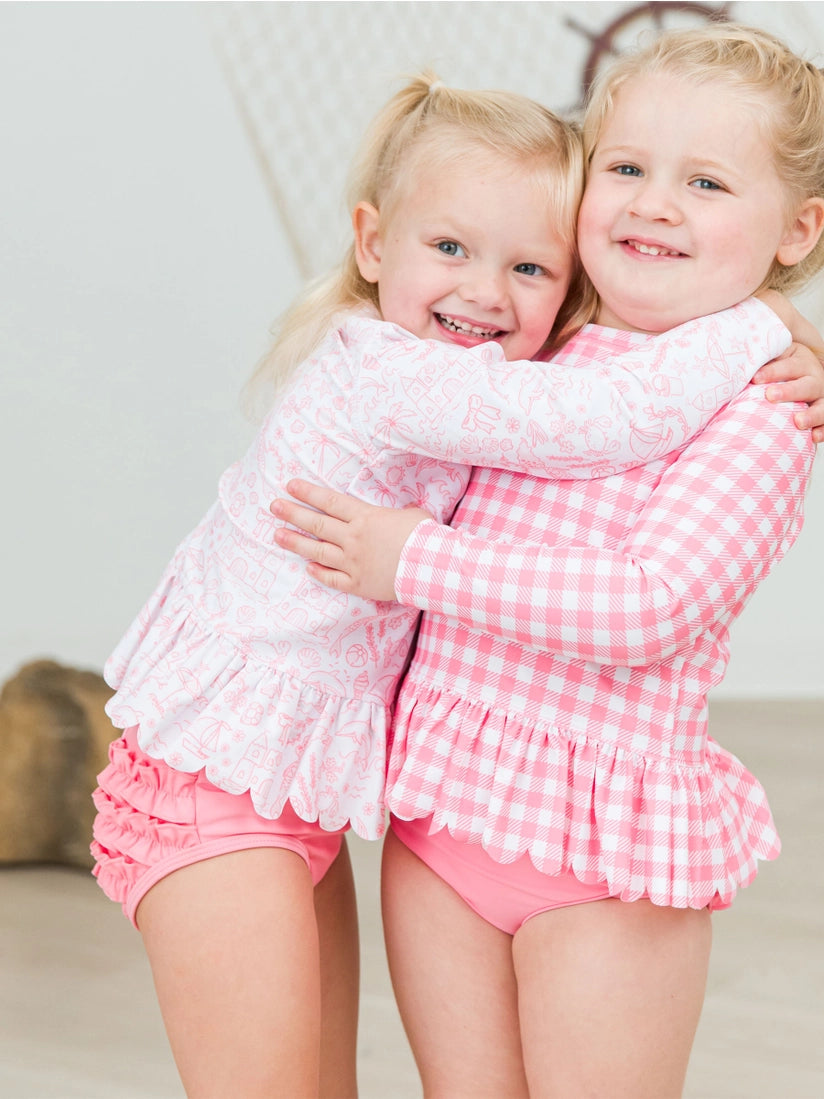 Bubblegum Gingham Scalloped 2-Piece Swimsuit