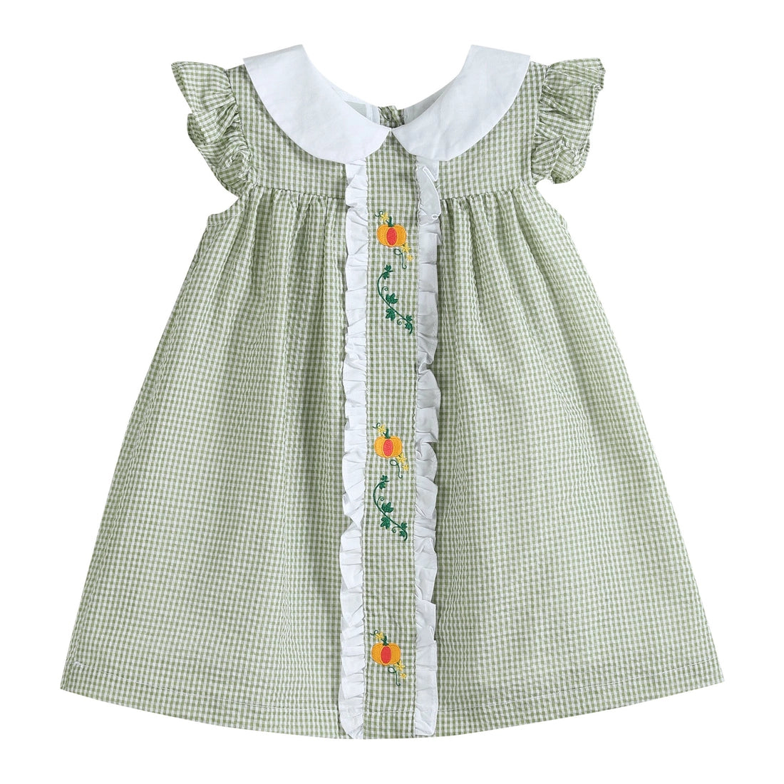 Green Gingham Pumpkin Peter Pan Collar Dress - Lil Cactus 5Y Green Gingham Pumpkin Peter Pan Collar Dress - Lil Cactus 5Y