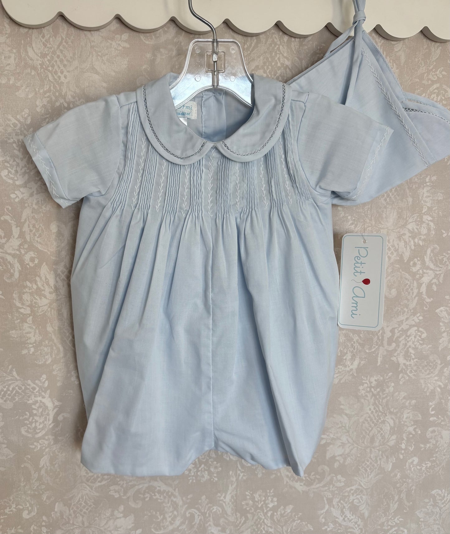 Classic Collared Featherstitch Romper in Blue