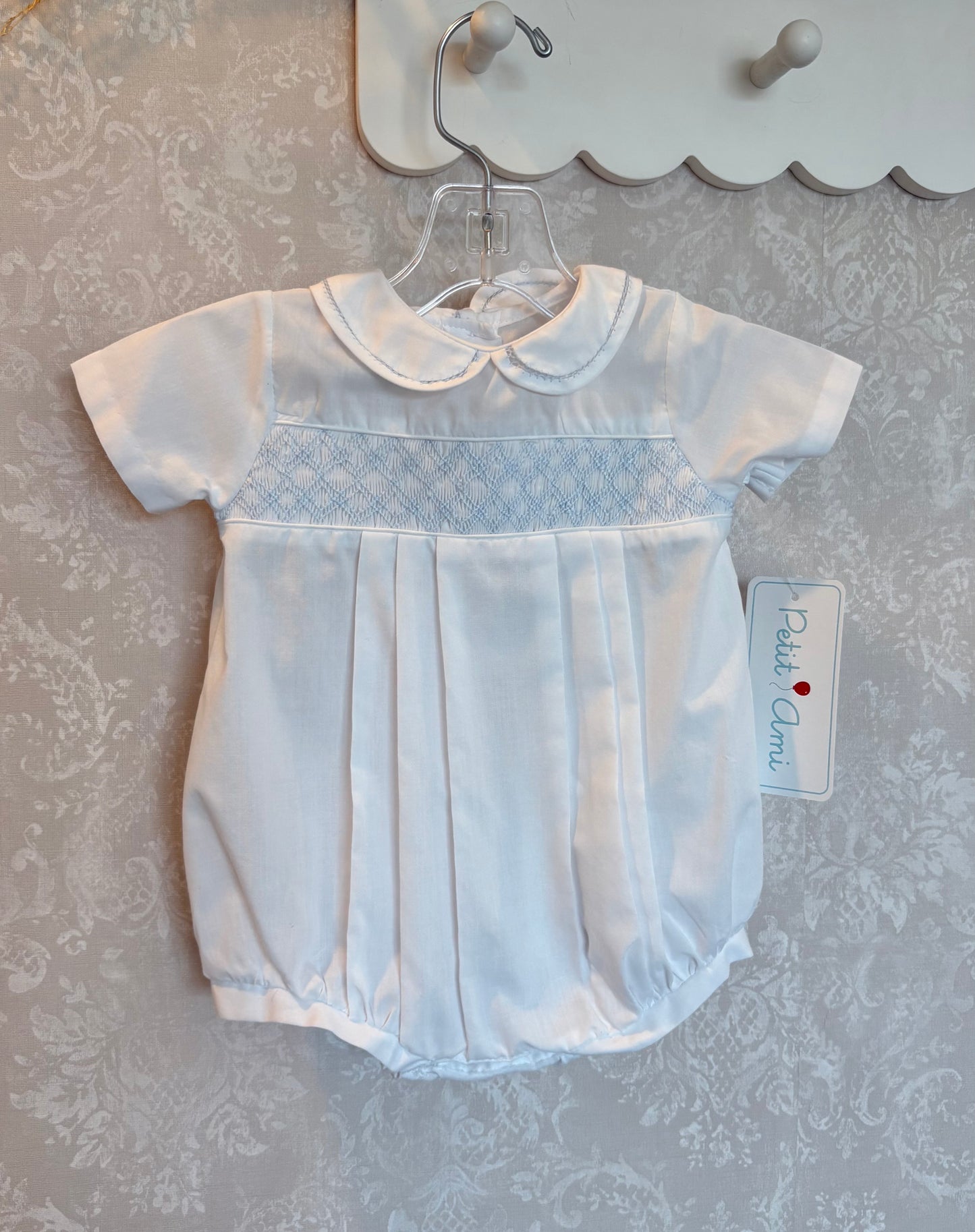 White Smocked Bubble with Hat