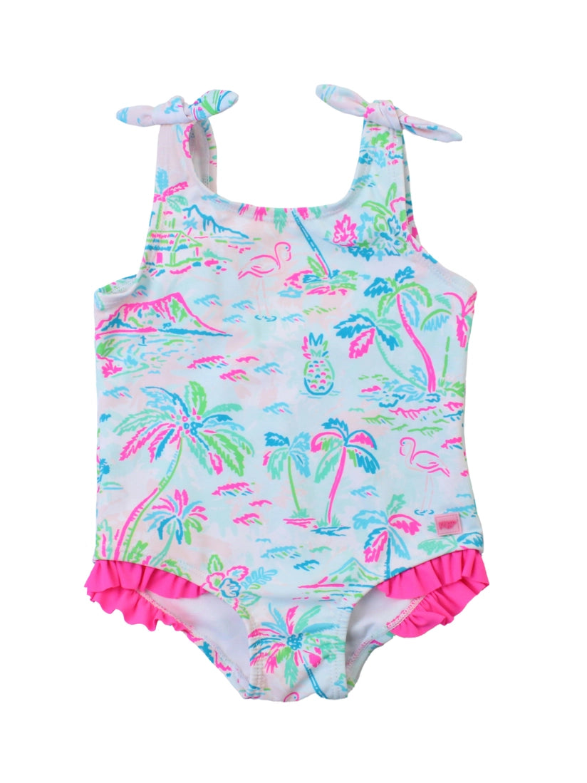 Girls Islands Shoulder Tie One Piece Swimsuit