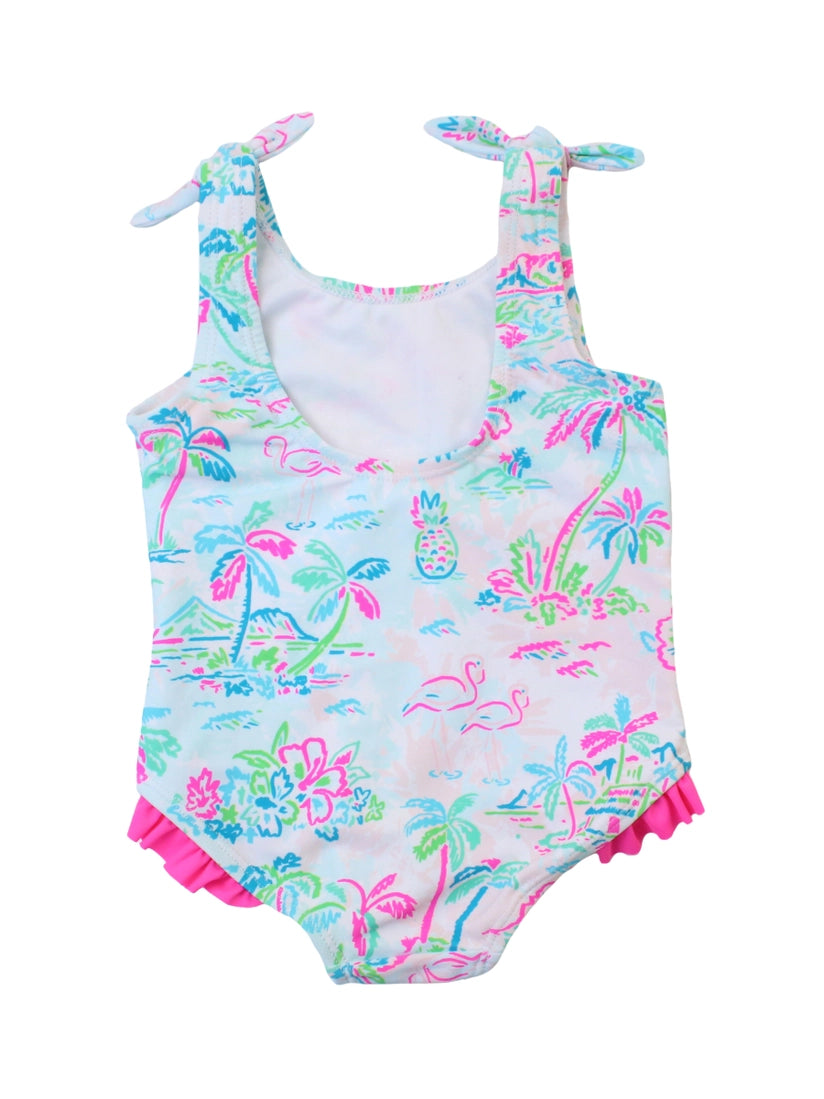 Girls Islands Shoulder Tie One Piece Swimsuit