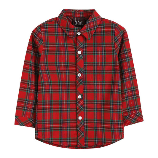 Classic Red & Green Gingham Boys Button Up