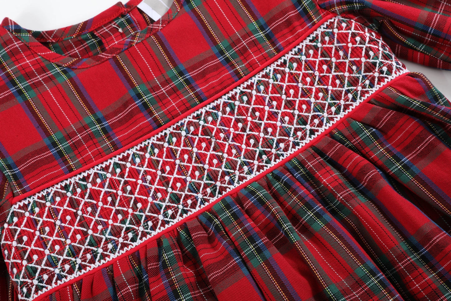 Classic Red & Green Gingham Christmas Smock Dress