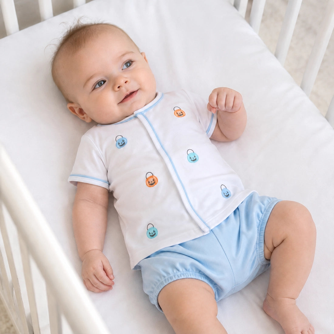 Pumpkin Party Pima Diaper Set - Blue