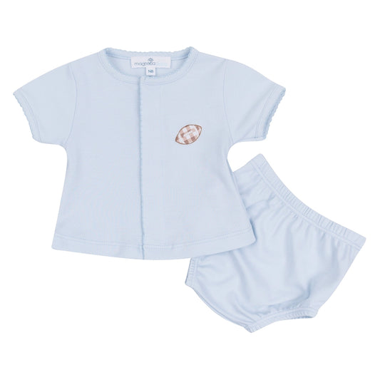 Tiny Tailgater Blue Pima Diaper Set