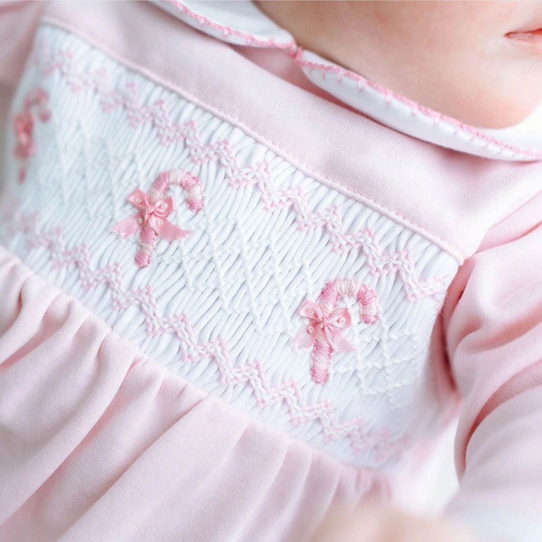 Sweet Peppermint Pink Smocked Footie