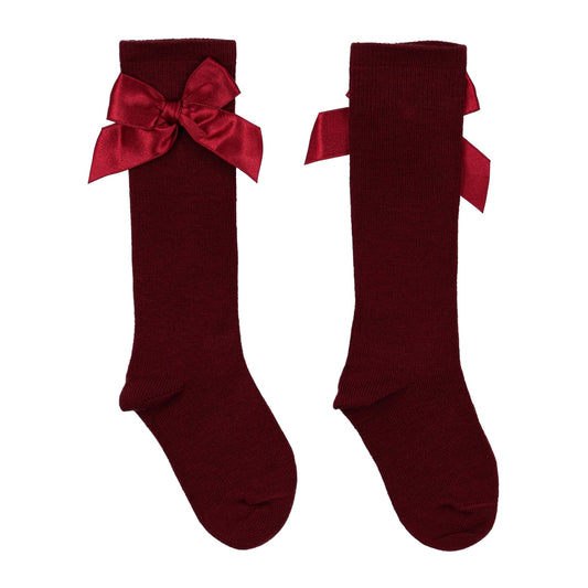 High Sock with Bow - Bordeaux