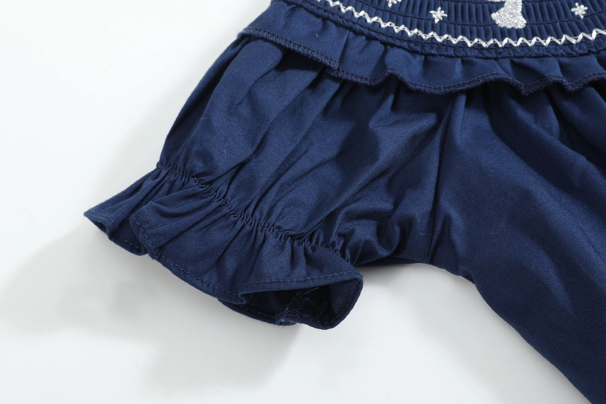 Blue Nativity Christmas Smocked Bubble