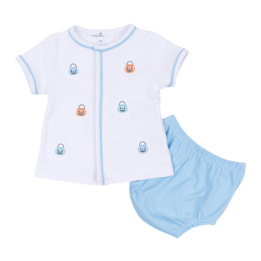 Pumpkin Party Pima Diaper Set - Blue