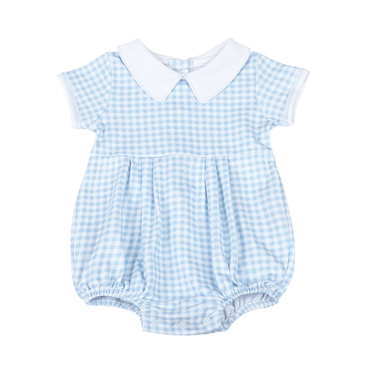 Blue Mini-Checks Pima Collared Bubble