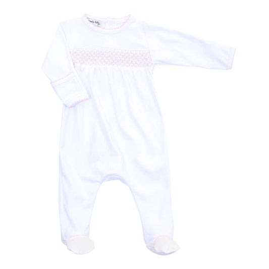 Essential White Pink Trim Pima Footie