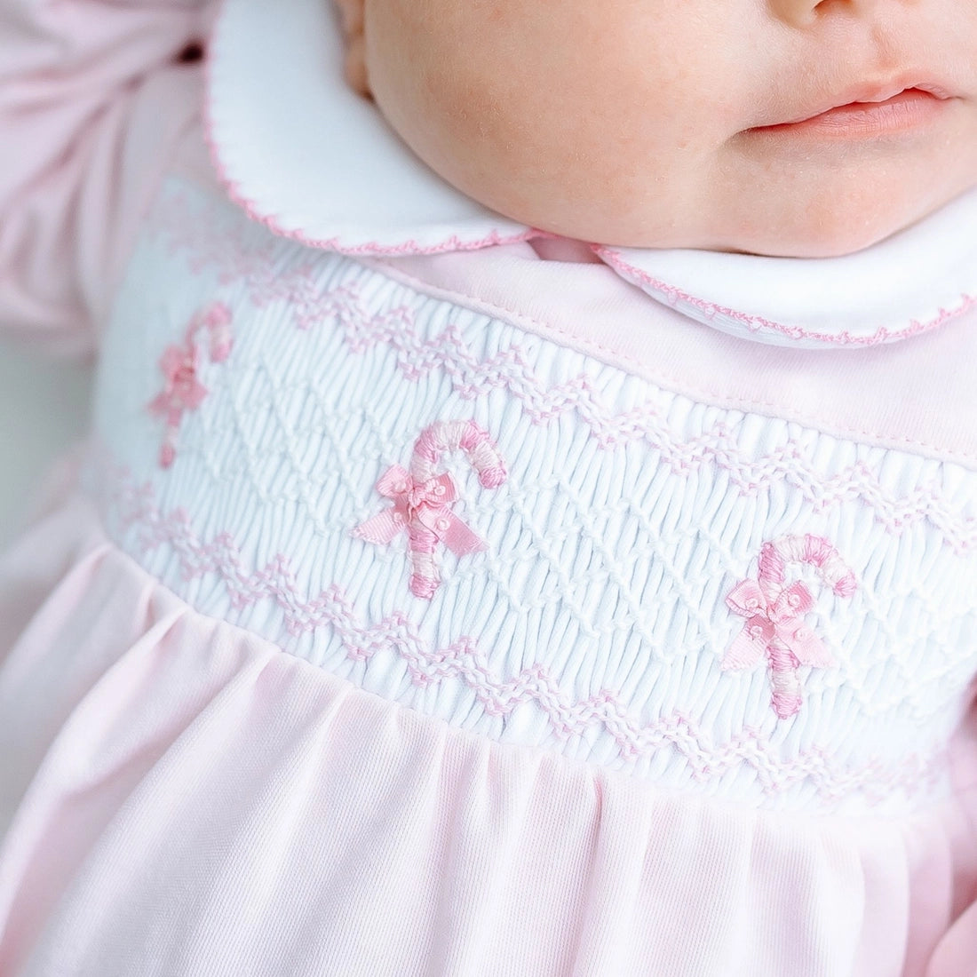 Sweet Peppermint Pink Smocked Bubble