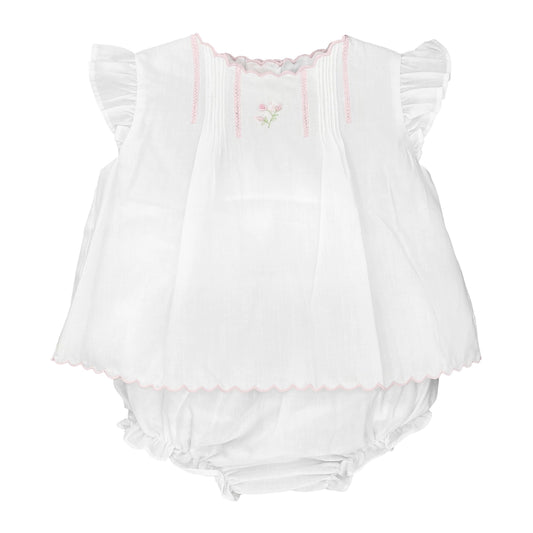 Flower Embroidered Diaper Set in White