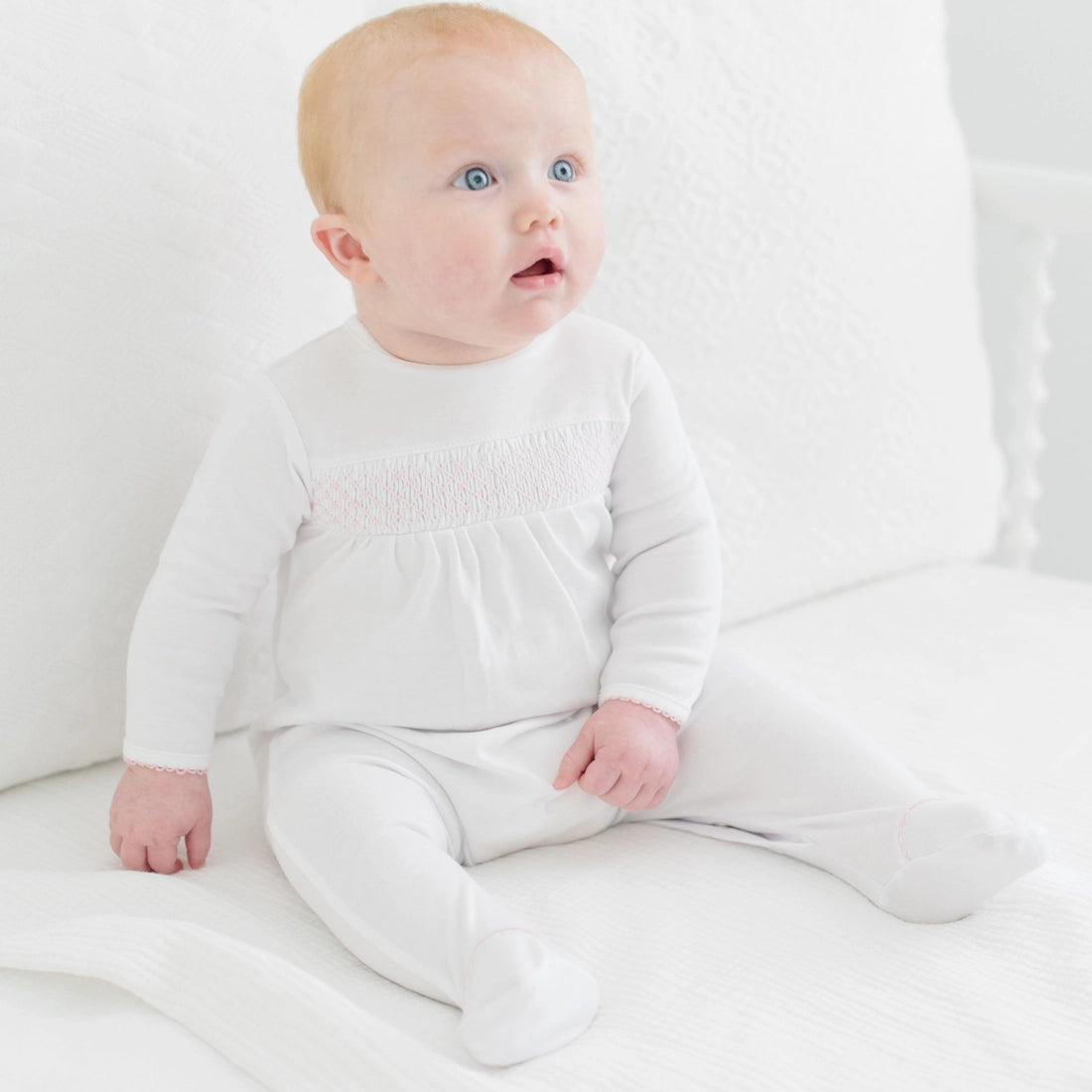 Essential White Pink Trim Pima Footie