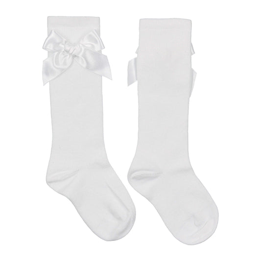 High Sock with Bow - White