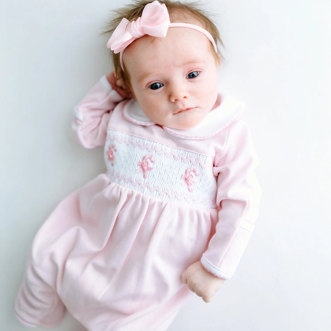 Sweet Peppermint Pink Smocked Footie