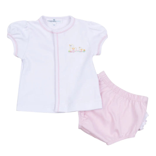 Vintage Duckie Pull Toy Diaper Set in Pink
