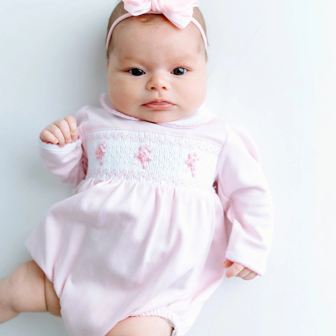 Sweet Peppermint Pink Smocked Bubble