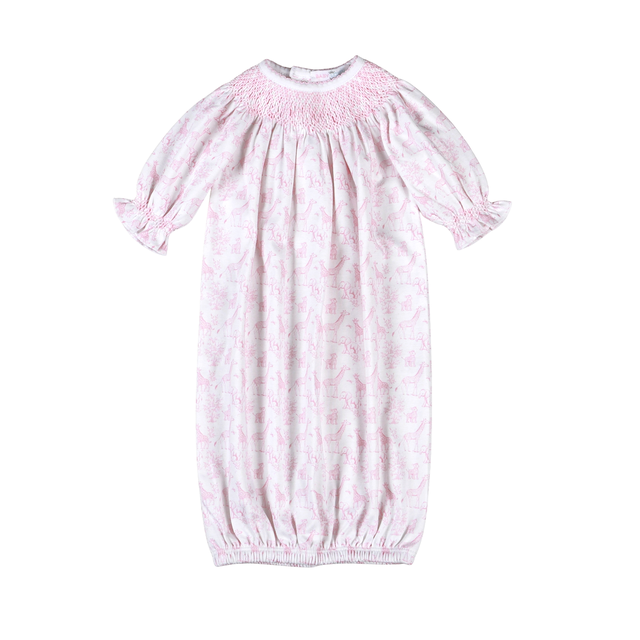 Baby Loren Pink Pima Safari Smocked Gown