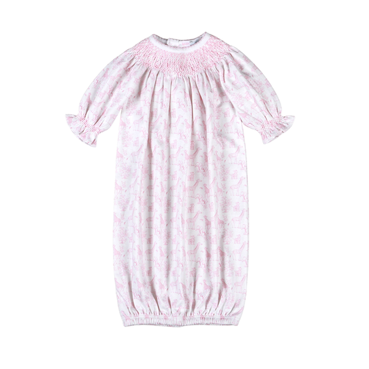 Baby Loren Pink Pima Safari Smocked Gown