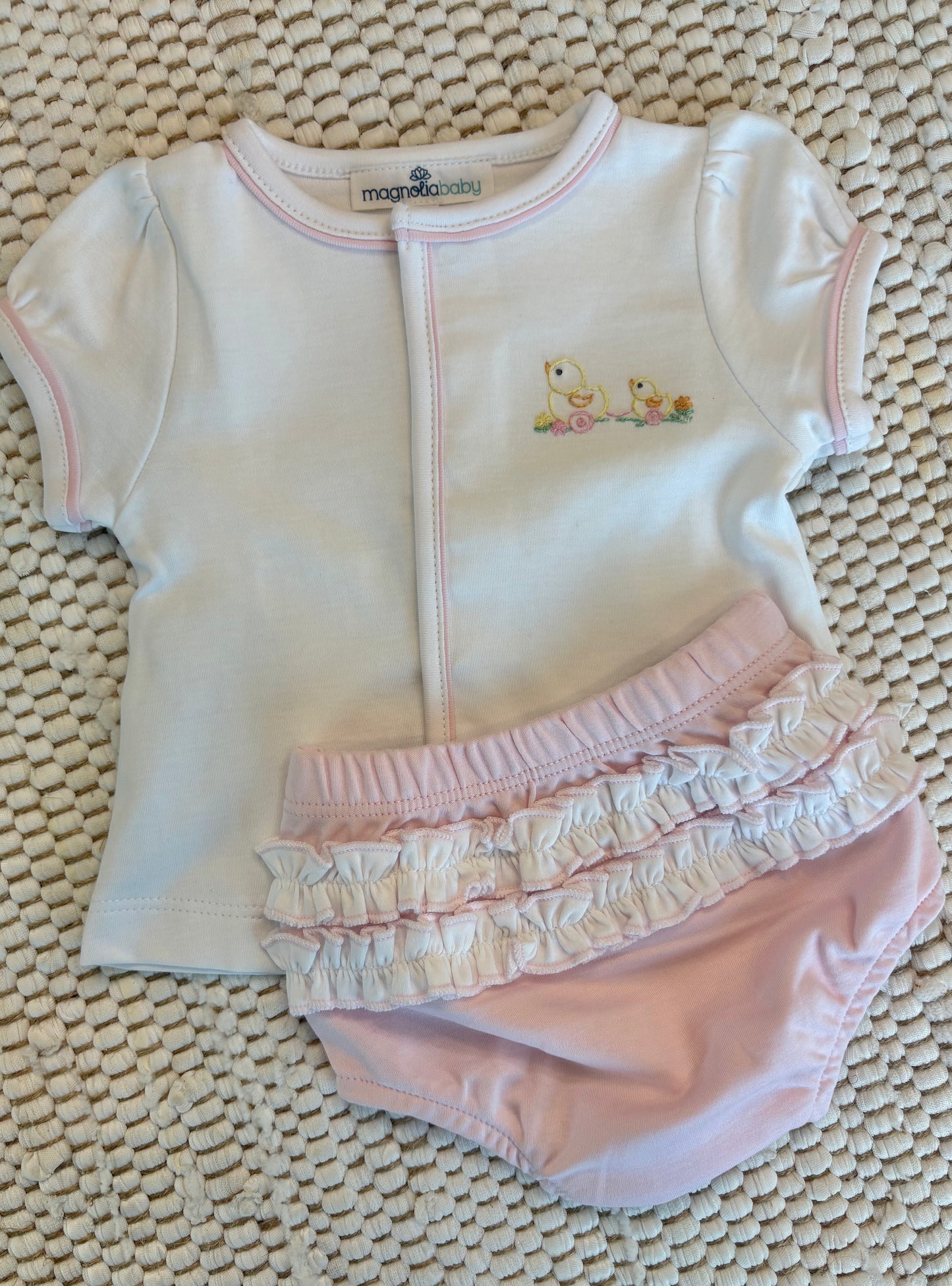 Vintage Duckie Pull Toy Diaper Set in Pink