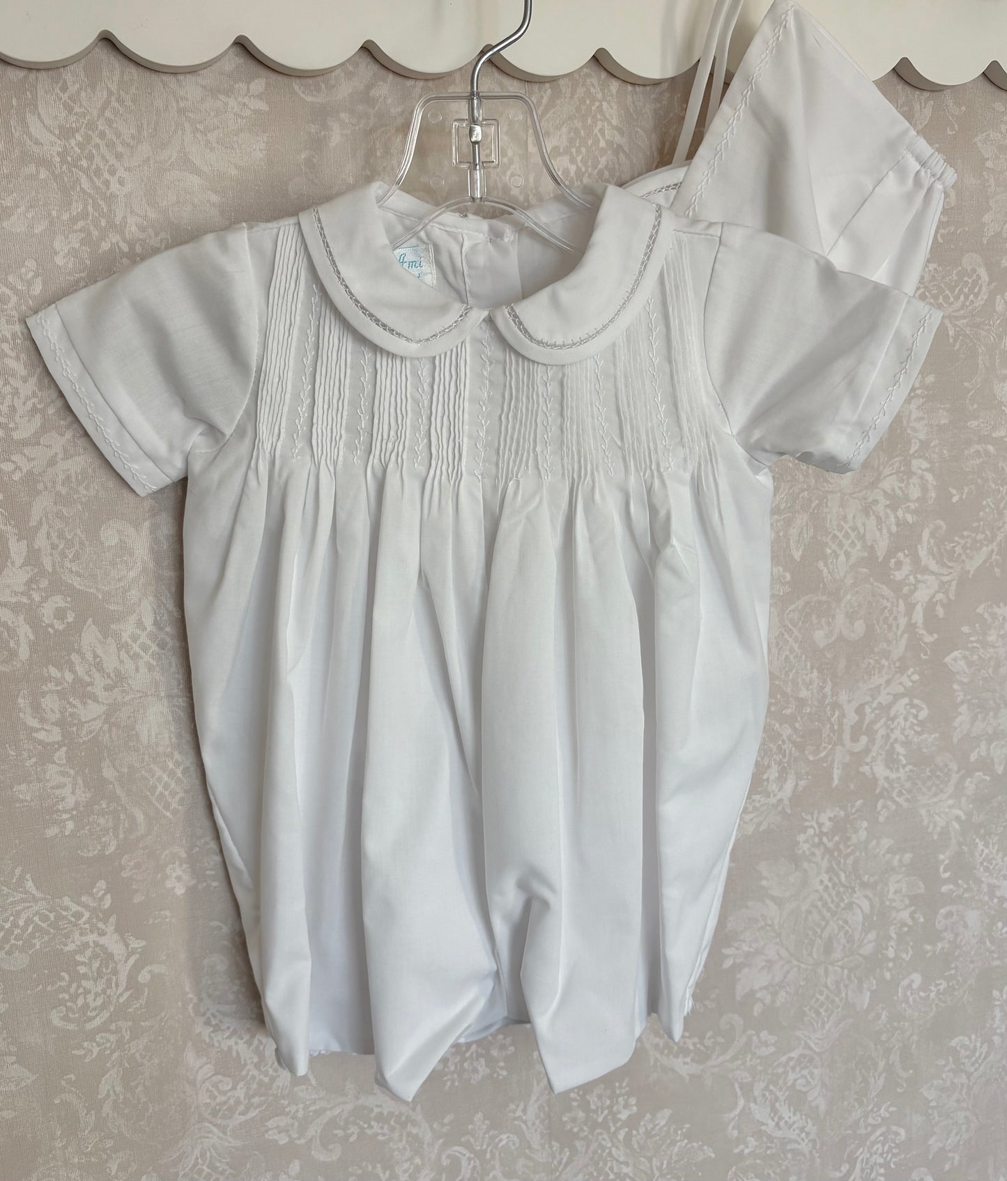 Classic Collared Featherstitch Romper in White