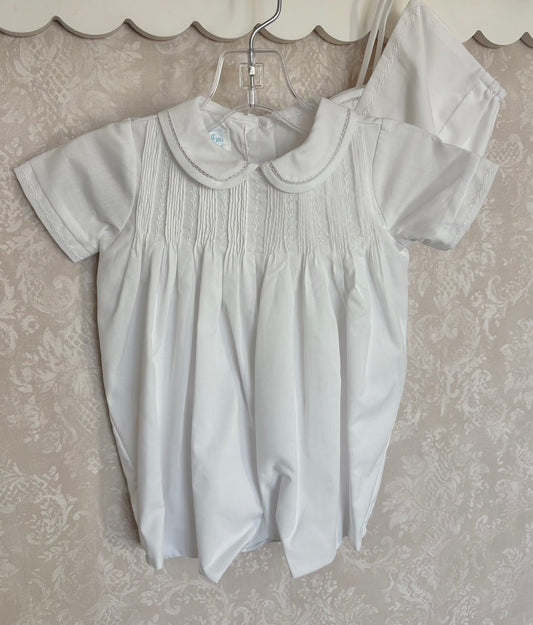 Classic Collared Featherstitch Romper in White