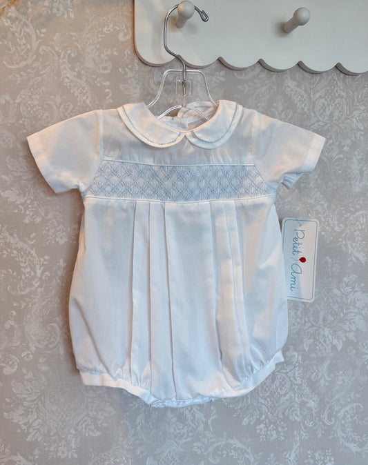 White Smocked Bubble with Hat