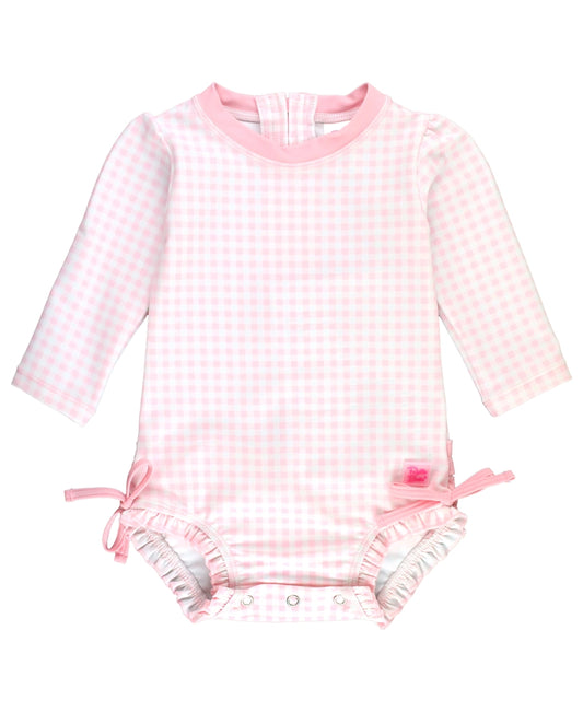 Pink Gingham Girls Rash Guard