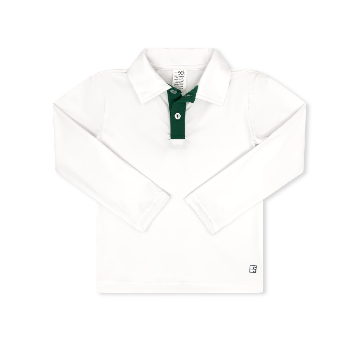 Parker Polo Long Sleeve - Pure Coconut, Augusta Green