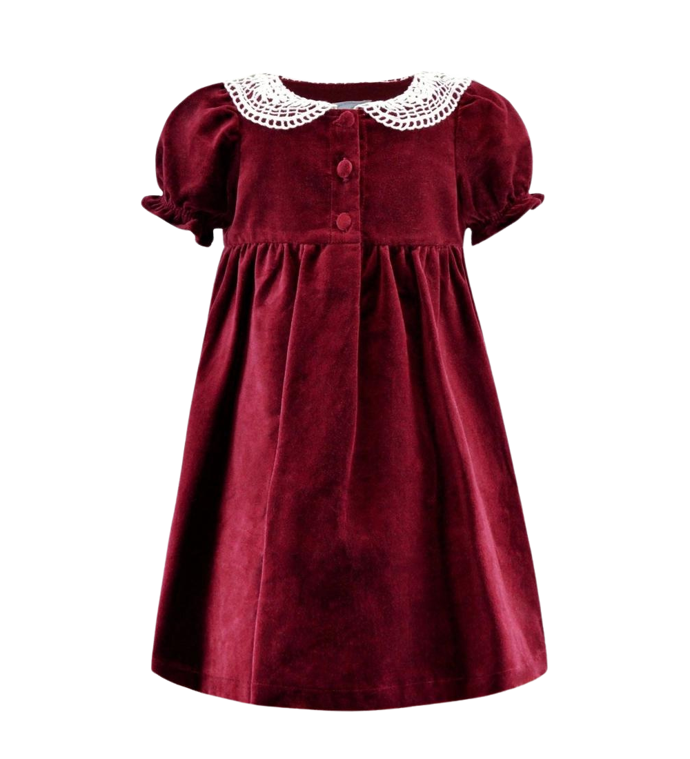 Red Velvet & Lace Classic Girls Dress