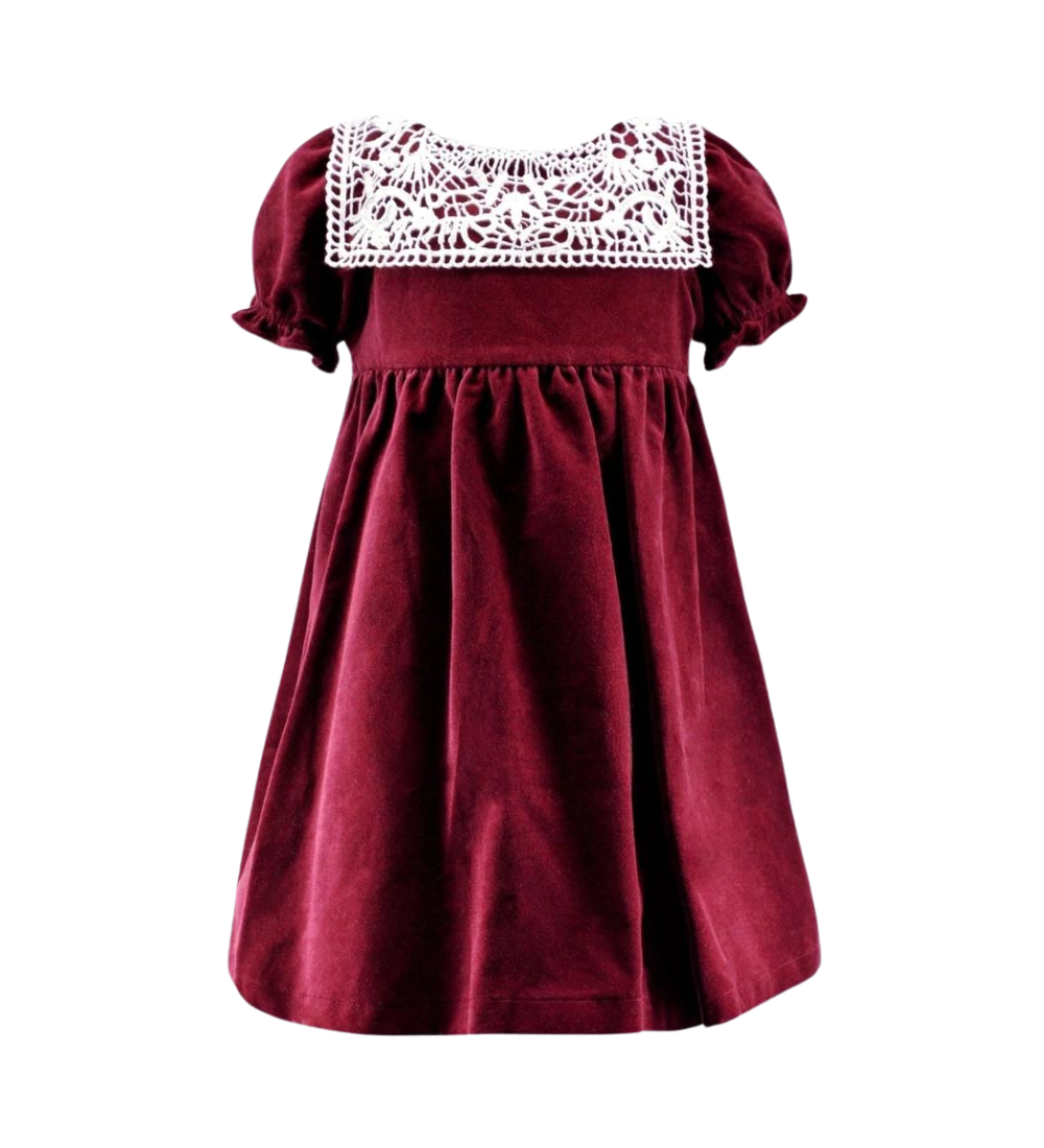 Red Velvet & Lace Classic Girls Dress