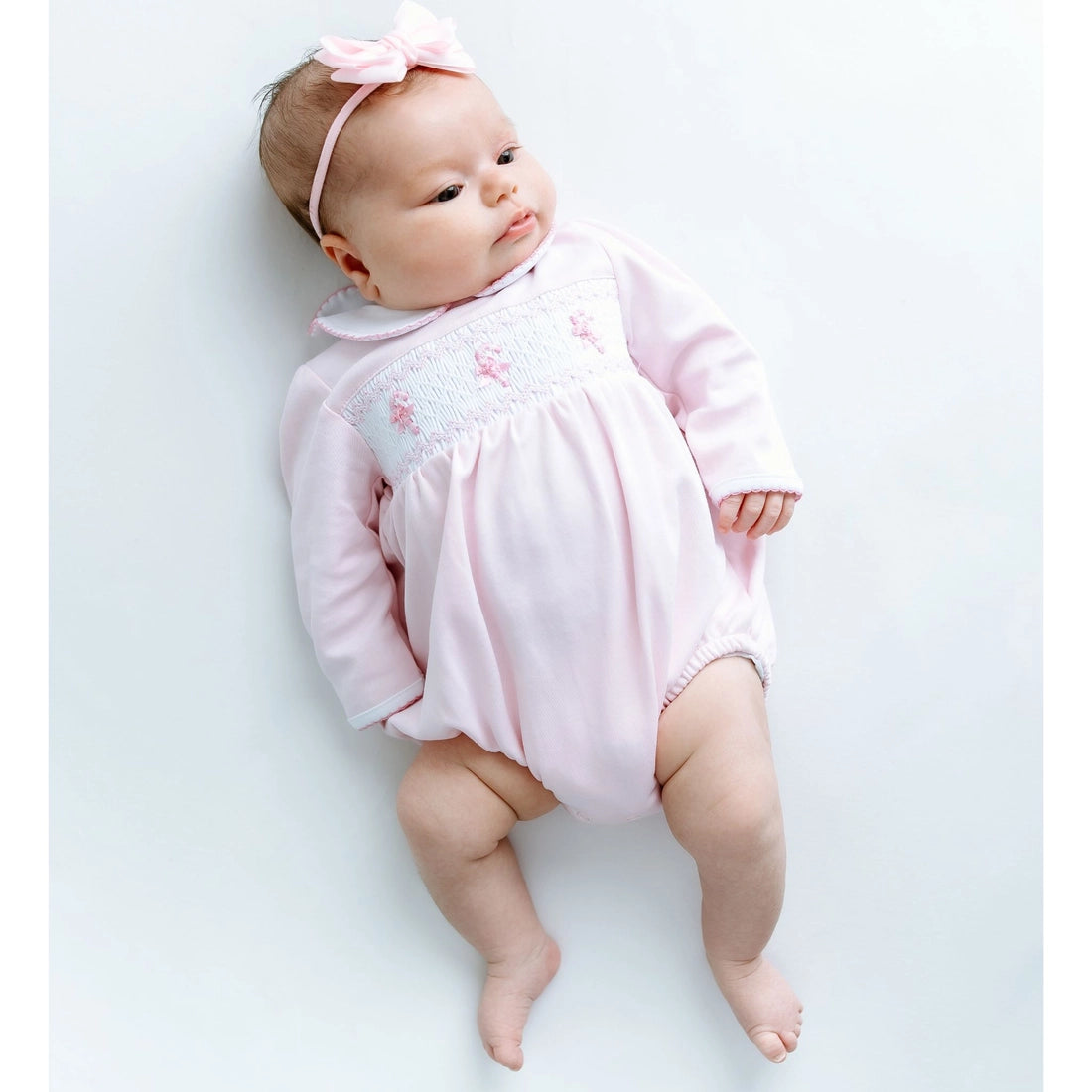 Sweet Peppermint Pink Smocked Bubble