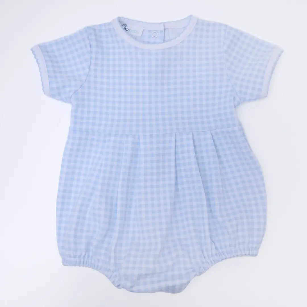 Blue Pima Mini Checks Short Sleeve Bubble