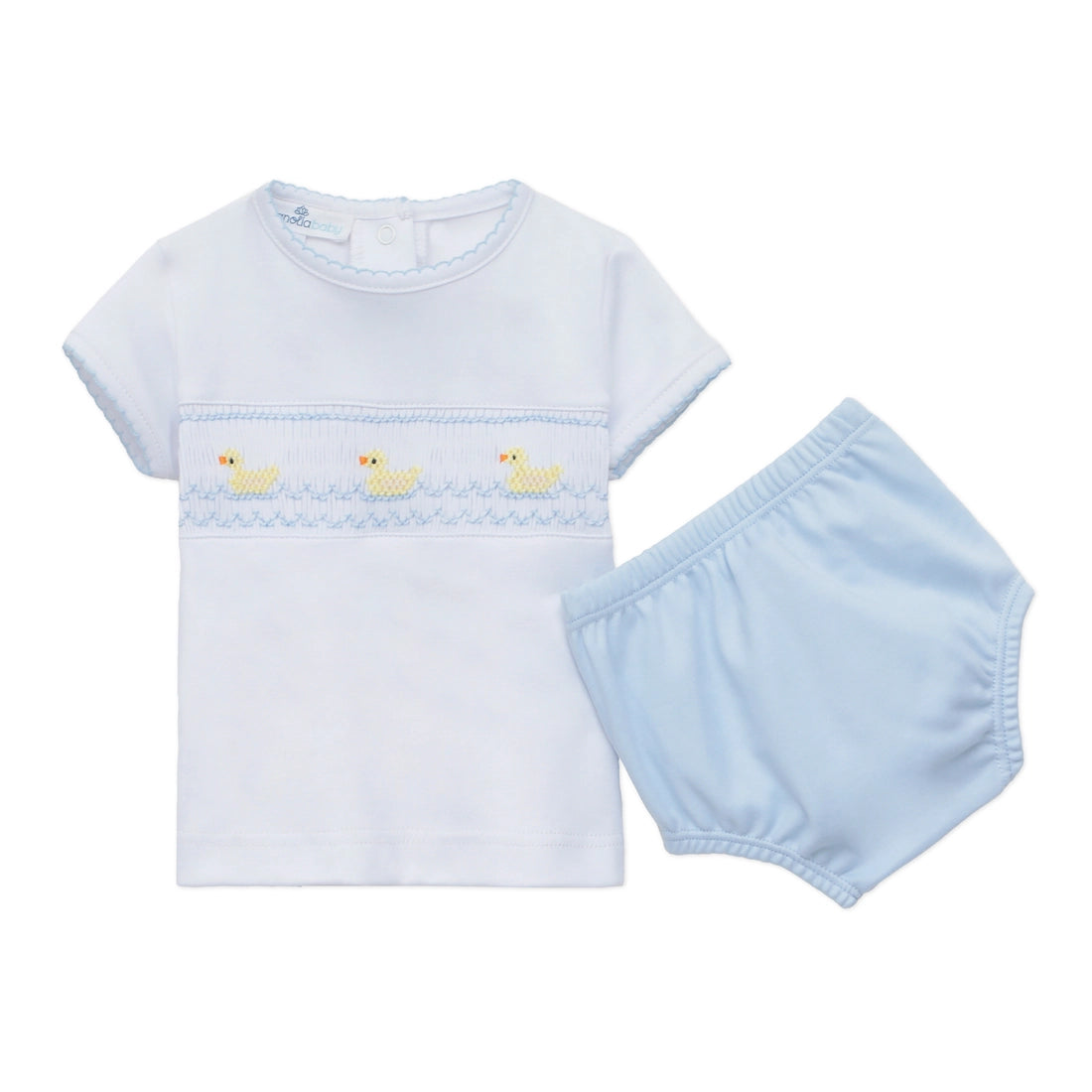 Little Duckling Classic Smocked Blue Diaper Set