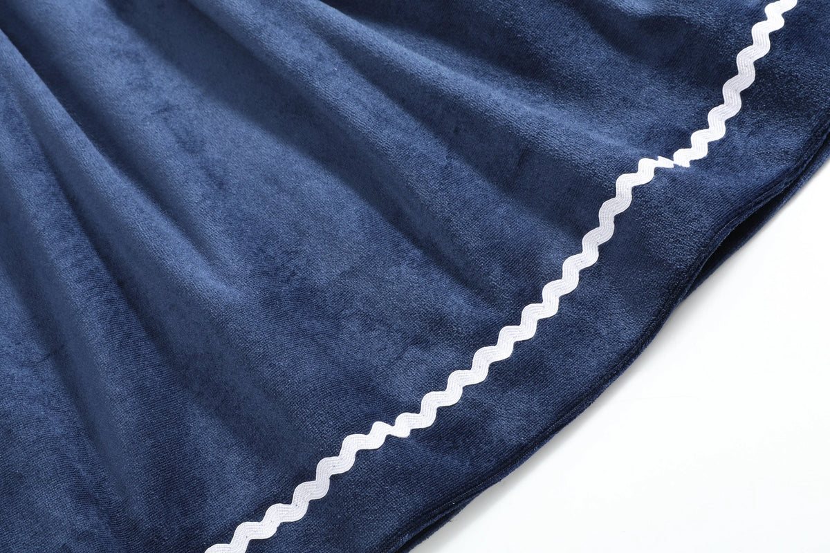 Blue Velvet Silver Bows Christmas Smocked Ruffle Bishop Dress