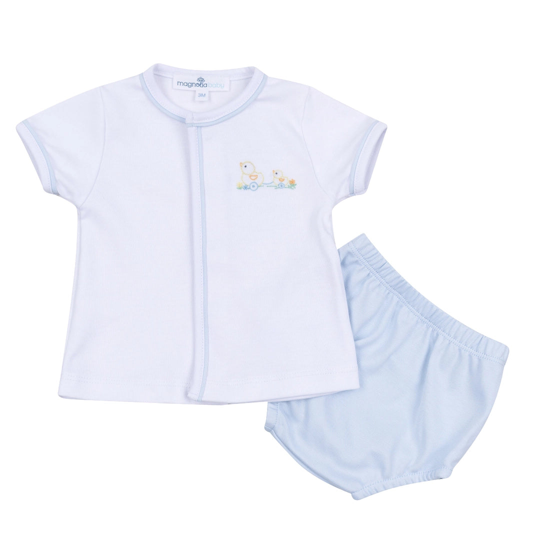 Vintage Duckie Pull Toy Diaper Set in Blue