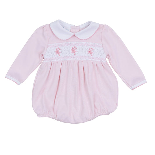 Sweet Peppermint Pink Smocked Bubble