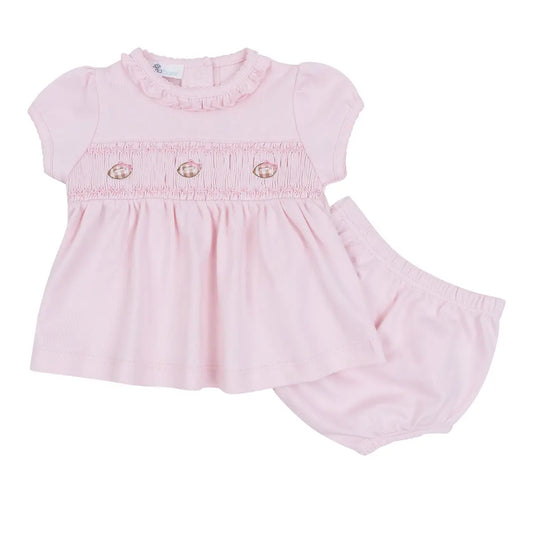 Tiny Tailgater Pink Smocked Diaper Set Football
