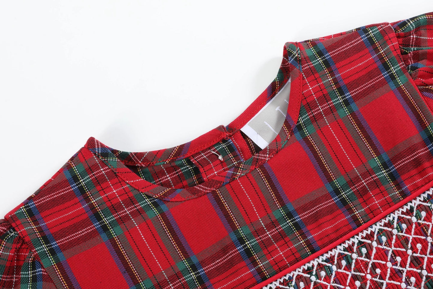 Classic Red & Green Gingham Christmas Smock Dress