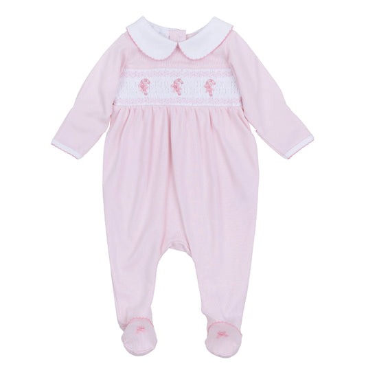 Sweet Peppermint Pink Smocked Footie