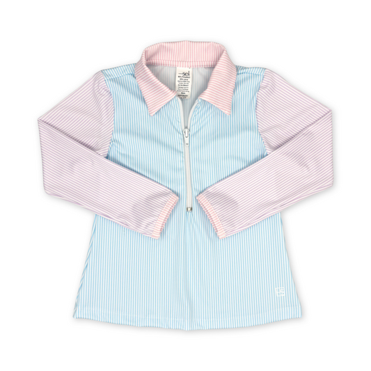 Heather Half Zip - Cotton Candy Ministripe